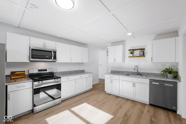 kitchen featuring stainless steel appliances, sink, and white cabinets