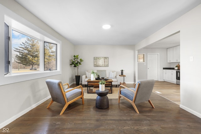 living area featuring dark hardwood / wood-style flooring