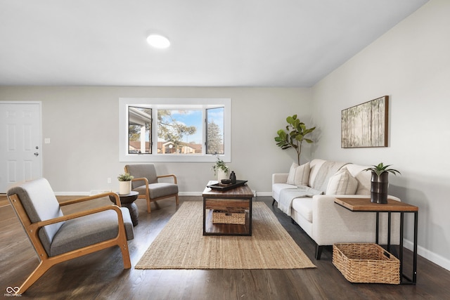 living room with dark wood-type flooring