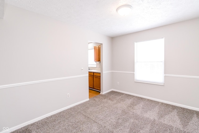 unfurnished room featuring baseboards, a textured ceiling, and light colored carpet