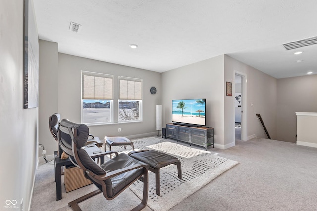 living room with light carpet