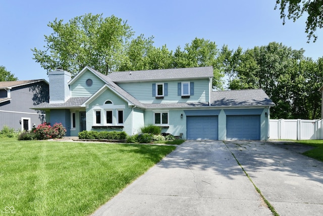 11710 E 75th St, Indianapolis, IN 46236 - traditional-style house featuring a garage, driveway, brick siding, roof with shingles, and a chimney