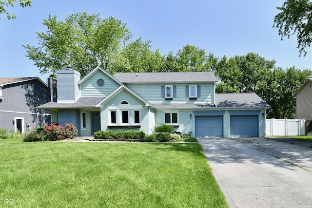 11710 E 75th St, Indianapolis, IN 46236 - traditional-style home with an attached garage, a chimney, concrete driveway, and a shingled roof