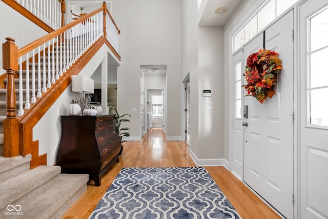 foyer featuring a high ceiling and wood-type flooring