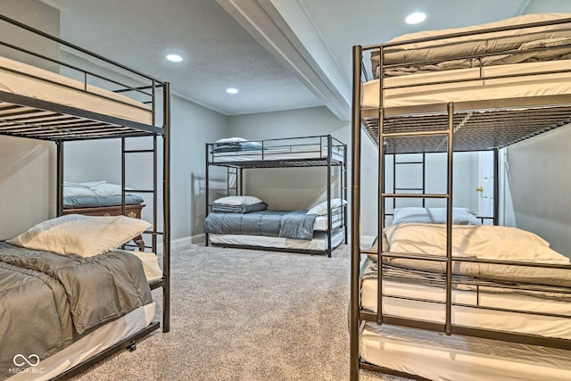 bedroom featuring baseboards, carpet flooring, and recessed lighting