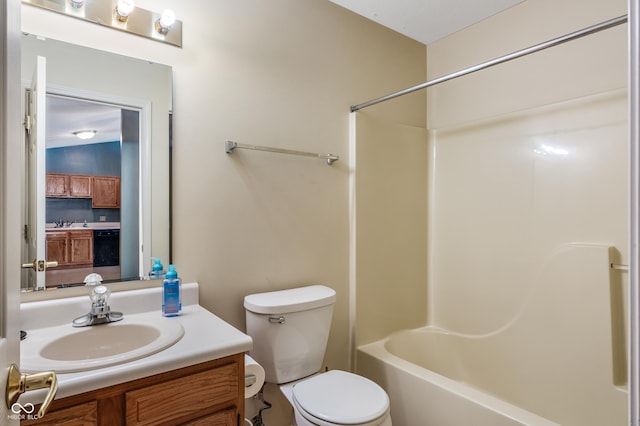 full bathroom featuring vanity, shower / bathtub combination, and toilet