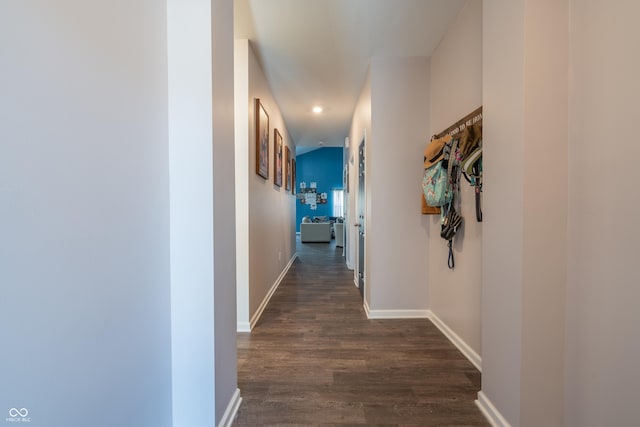 hall with dark hardwood / wood-style flooring