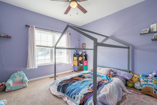 bedroom with carpet floors and ceiling fan