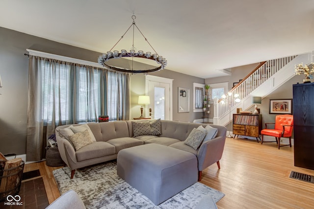 living room with hardwood / wood-style flooring