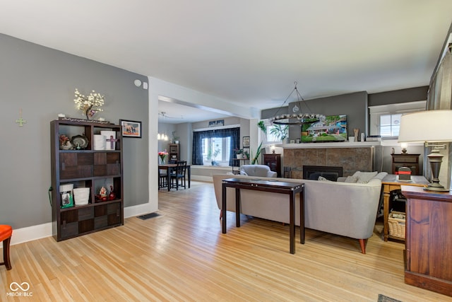 living room featuring light hardwood / wood-style flooring