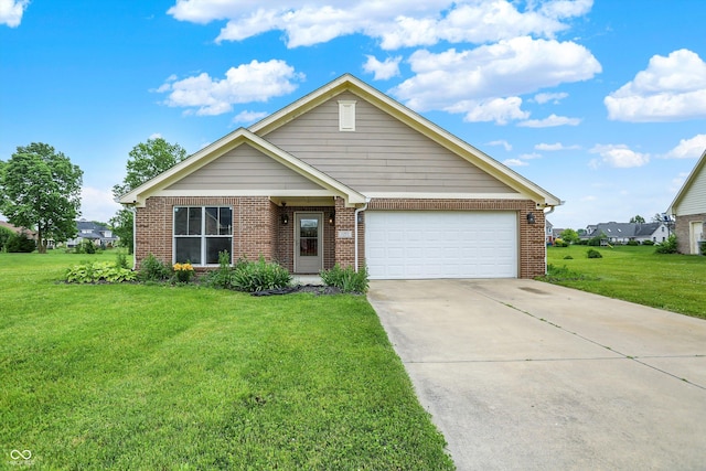 1393 N Salem Ct, Greenfield, IN 46140 - view of front of house featuring brick siding, an attached garage, and a front yard