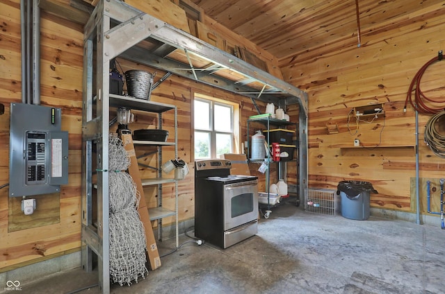 800 N 400 W, Bargersville, IN 46106 - below grade area featuring electric panel, wood walls, and wood ceiling