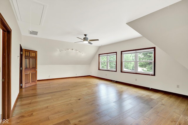 800 N 400 W, Bargersville, IN 46106 - bonus room with attic access, lofted ceiling, ceiling fan, and light wood finished floors