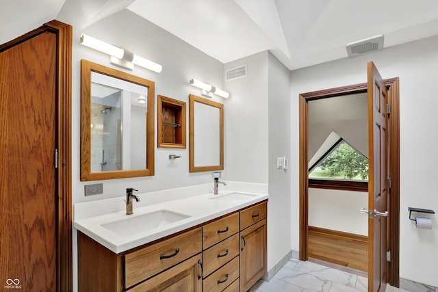 800 N 400 W, Bargersville, IN 46106 - full bathroom with marble look tiles, double vanity, and a shower