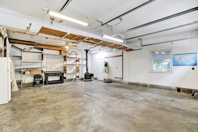 800 N 400 W, Bargersville, IN 46106 - garage with freestanding refrigerator and a wood stove
