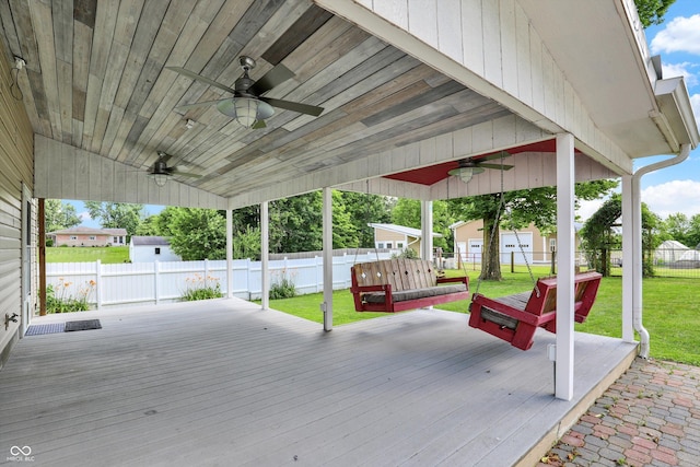 800 N 400 W, Bargersville, IN 46106 - deck with ceiling fan and a fenced backyard