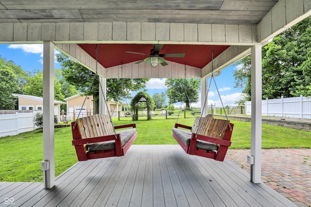 800 N 400 W, Bargersville, IN 46106 - wooden deck featuring ceiling fan and a fenced backyard