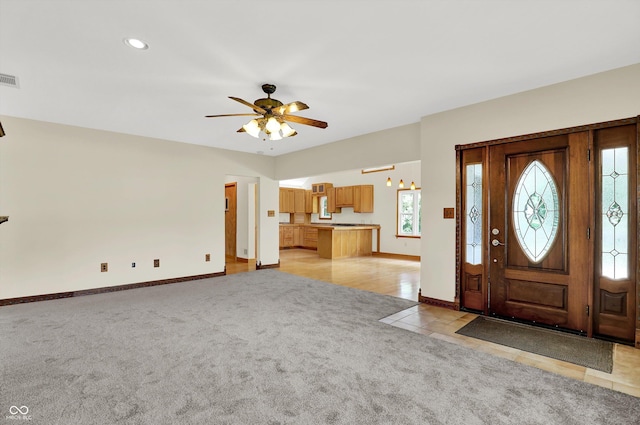 800 N 400 W, Bargersville, IN 46106 - entryway featuring light colored carpet, a ceiling fan, light tile patterned floors, and recessed lighting