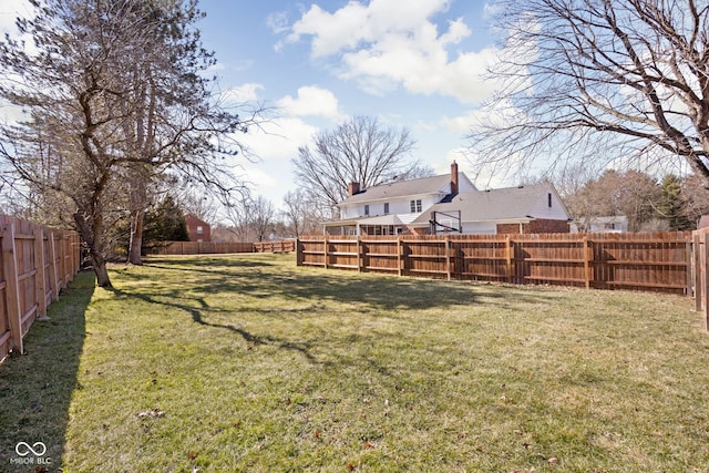 view of yard with a fenced backyard