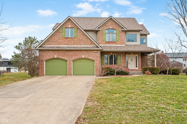 view of front facade featuring a garage and a front yard