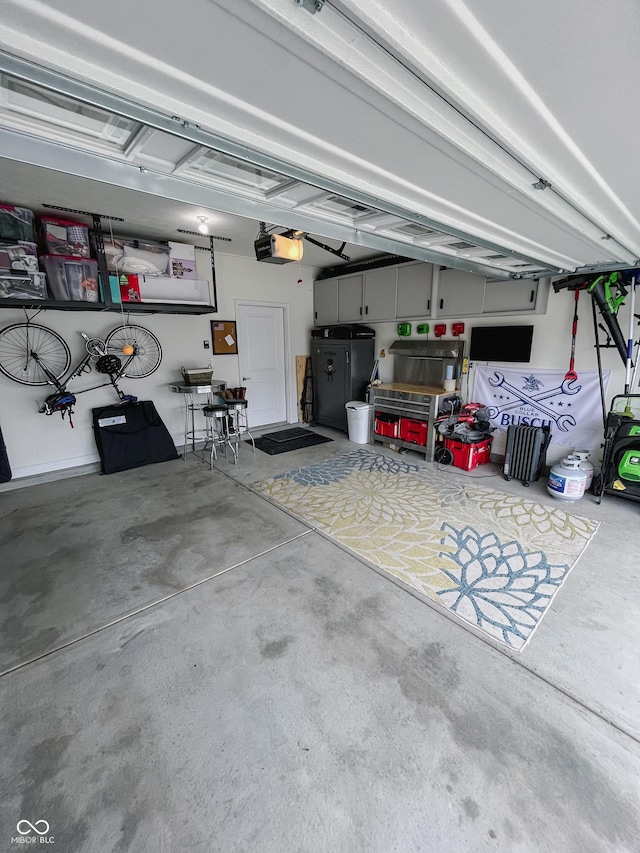 garage with a garage door opener