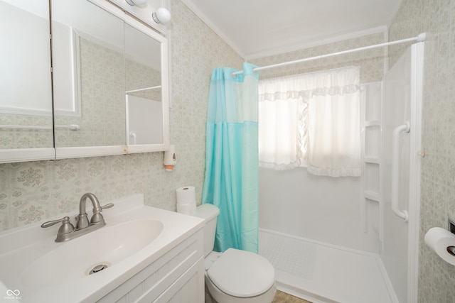 bathroom featuring vanity, toilet, and a shower with shower curtain