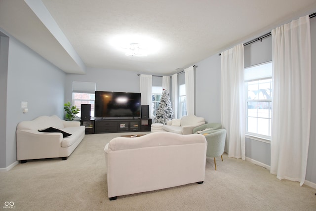 living room with light carpet