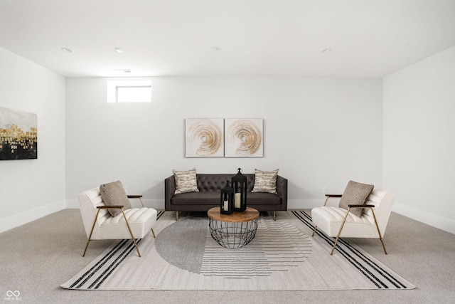 living room featuring light colored carpet