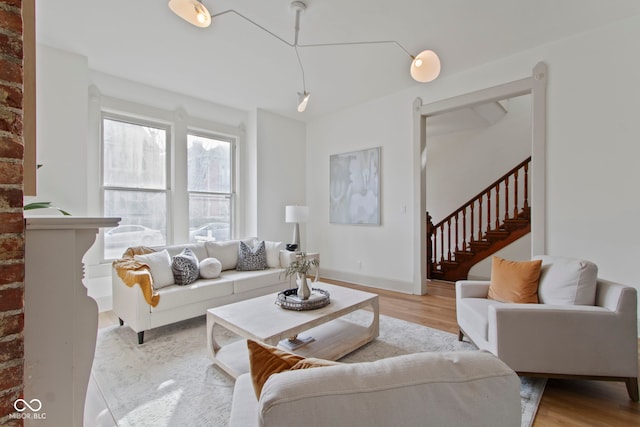 living room featuring light wood-type flooring