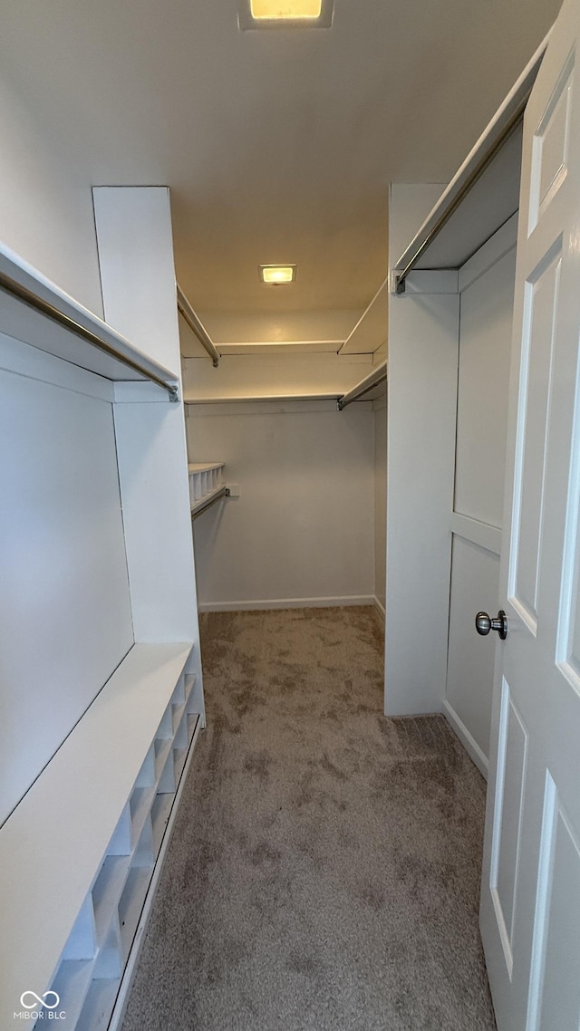 spacious closet featuring dark carpet