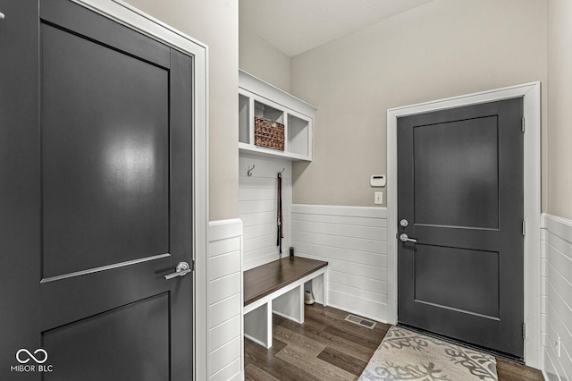 mudroom with dark hardwood / wood-style floors