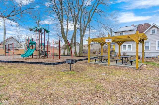 view of jungle gym with a yard