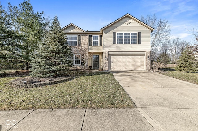 view of front property with a garage and a front lawn