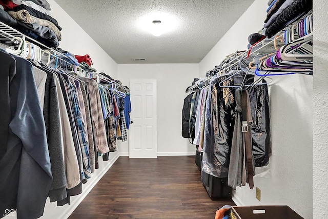 spacious closet featuring dark hardwood / wood-style floors