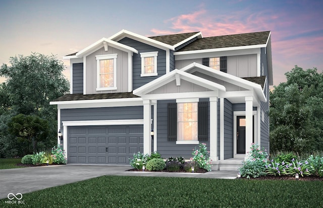 view of front of home featuring a garage, board and batten siding, and concrete driveway