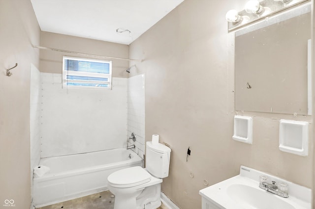 full bathroom with vanity, shower / bathtub combination, and toilet