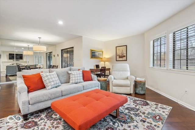 living room featuring dark hardwood / wood-style flooring