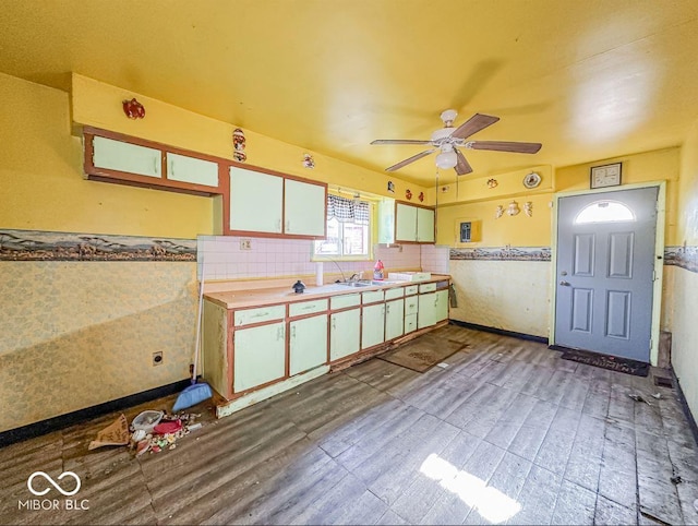 kitchen featuring hardwood / wood-style flooring and ceiling fan