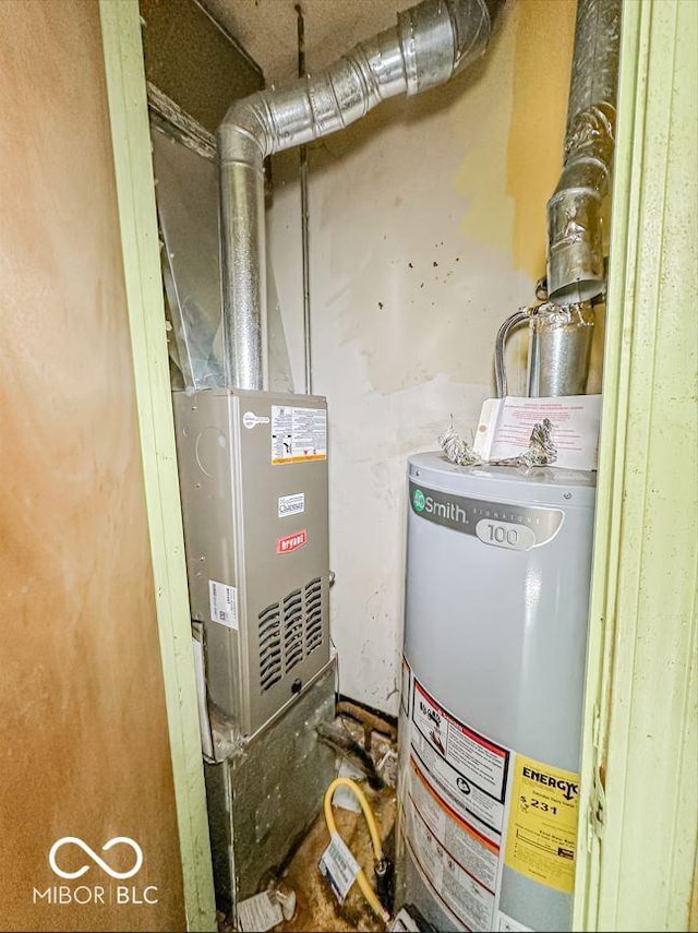 utility room with gas water heater