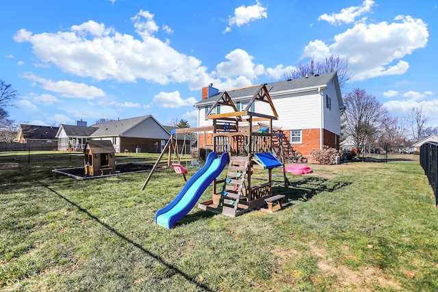 view of play area featuring a yard