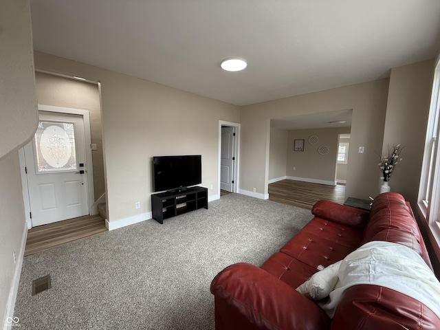 living room with carpet