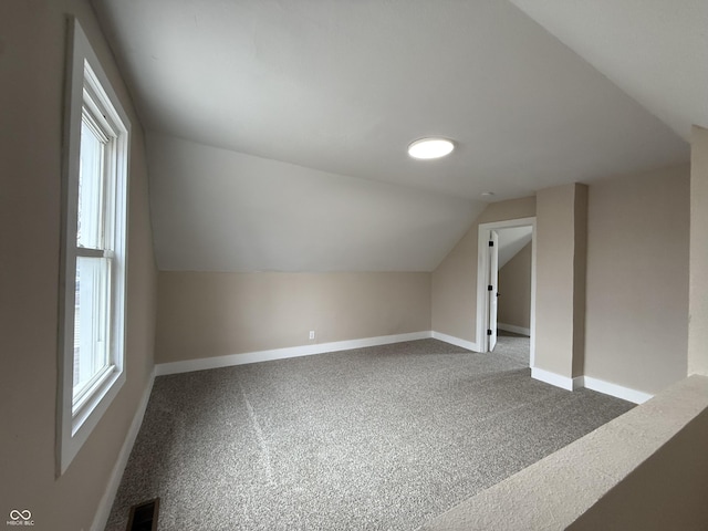 bonus room featuring carpet floors and vaulted ceiling