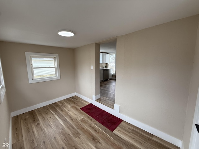 empty room with light hardwood / wood-style floors