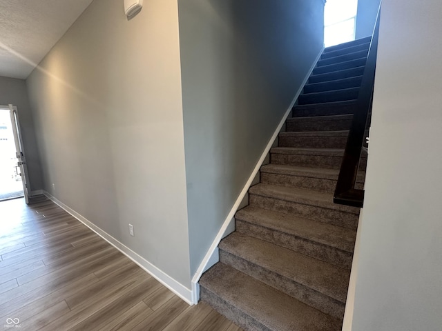 stairs with wood-type flooring