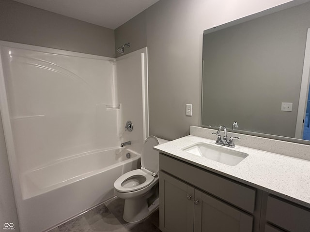 full bathroom with shower / tub combination, vanity, and toilet