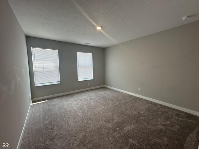 empty room featuring carpet and a textured ceiling