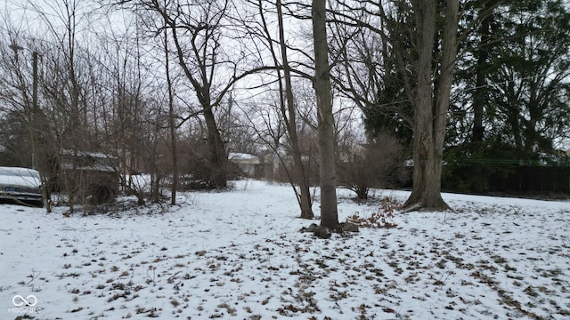 view of yard layered in snow