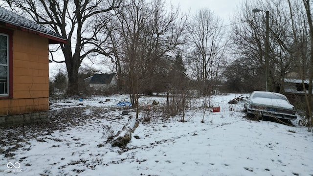 view of yard layered in snow