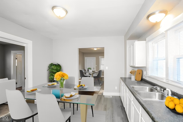 kitchen featuring white cabinetry, sink, and hardwood / wood-style flooring