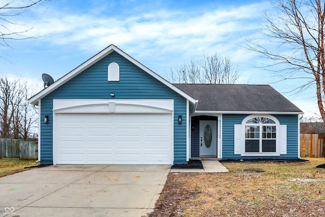 single story home with a garage